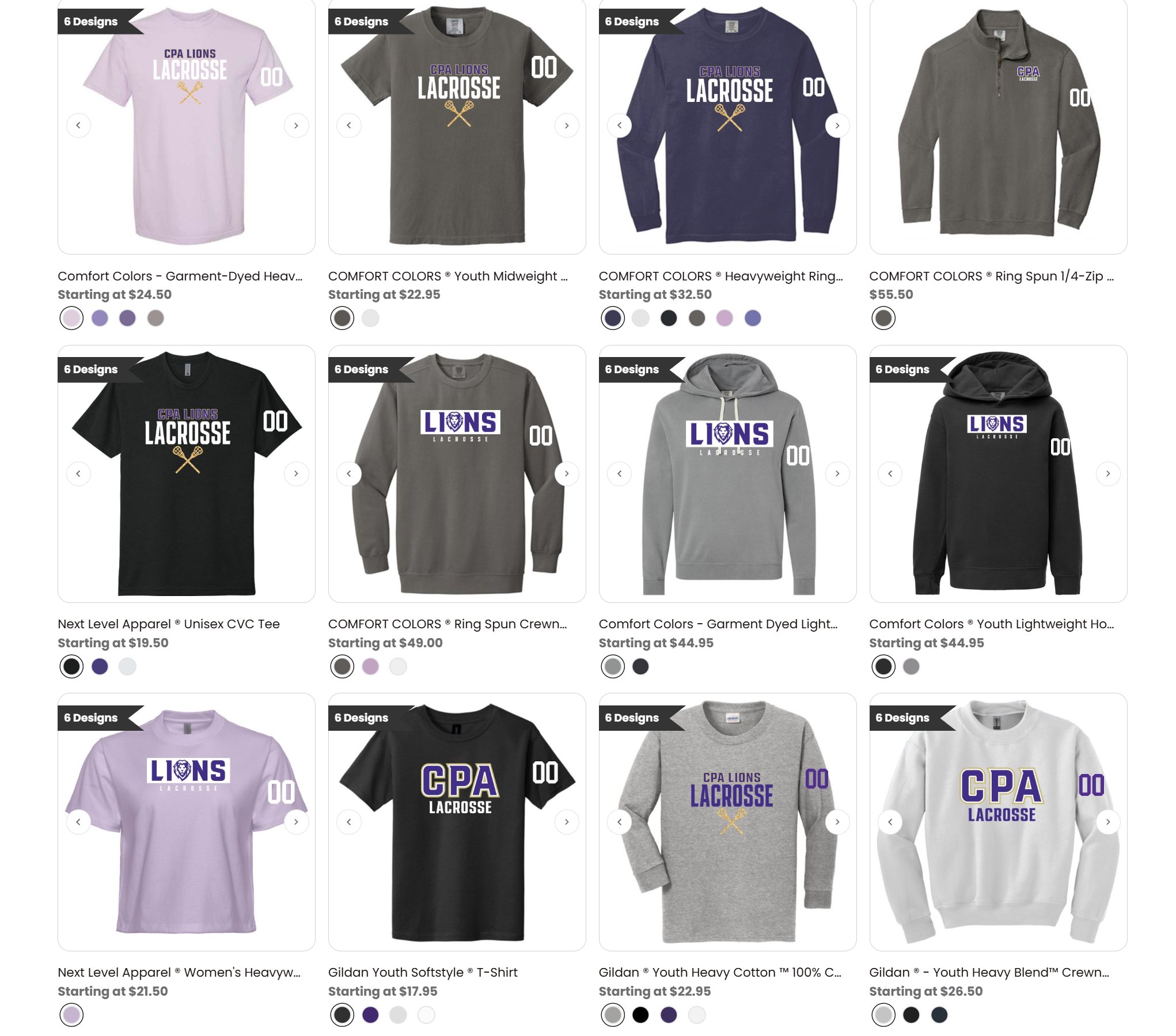 CPA Lions Lacrosse custom apparel store